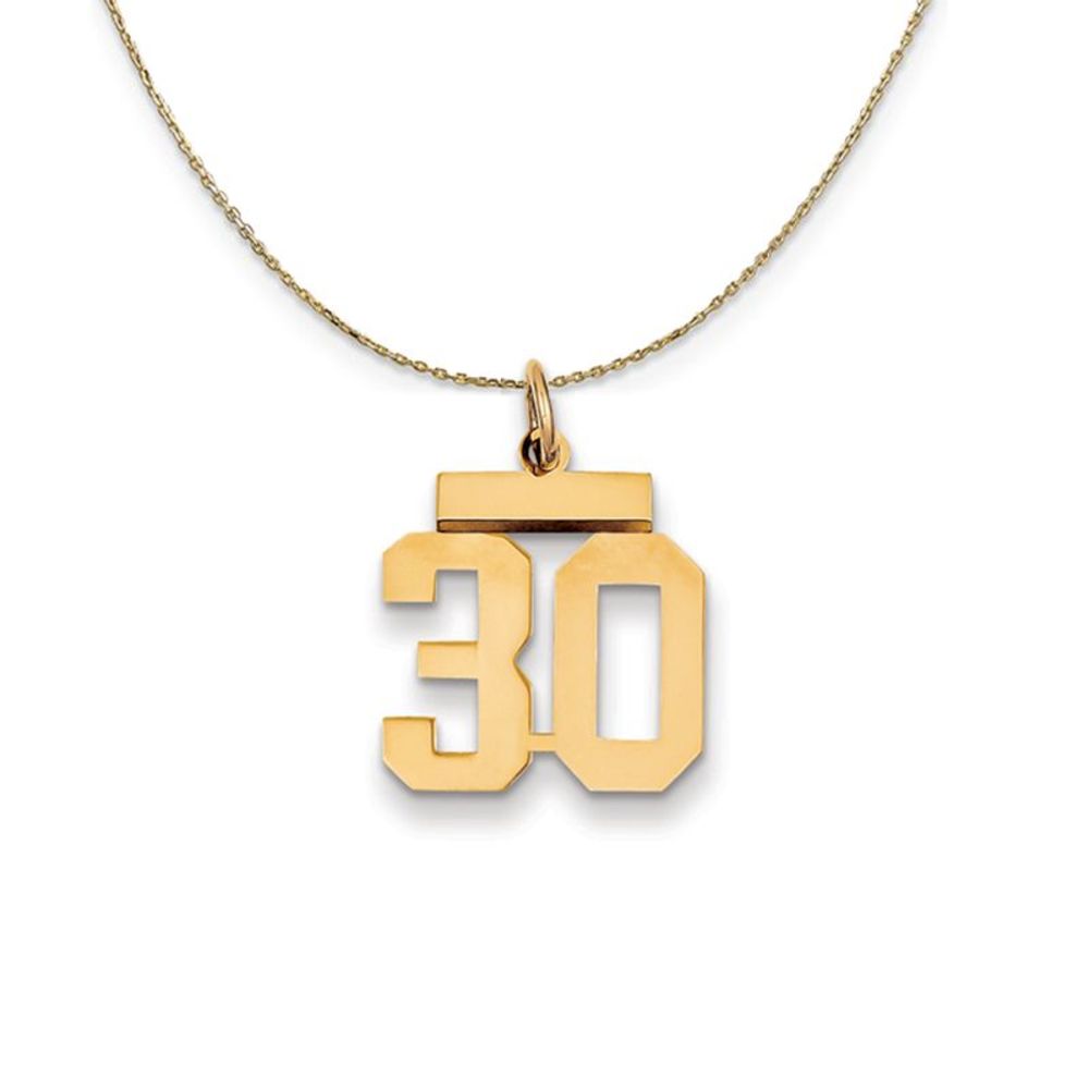 14k Yellow Gold, Athletic, Sm Polished Number 30 Necklace - 18 Inch